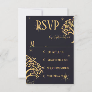 Midnight Elegance: Dark Blue Wedding RSVP Card
