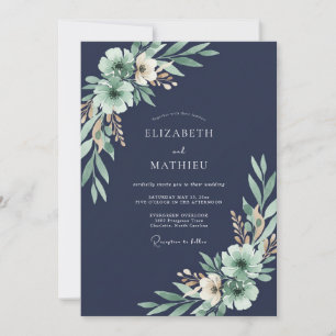 Midnight Eucalyptus Leafy Wedding Invitation