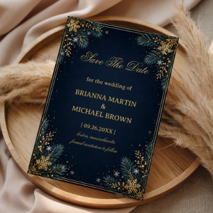 Midnight Evergreen Golden Winter Elegance Save The Date