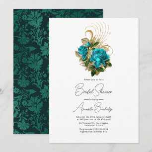 Midnight Fantasy Turquoise and Gold Bridal Shower Invitation