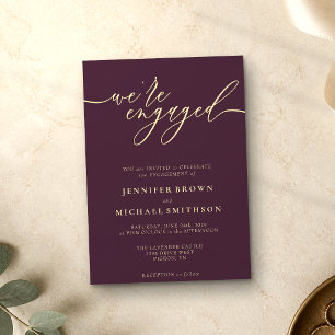 Midnight Fig & Champagne Minimal We are Engaged Invitation