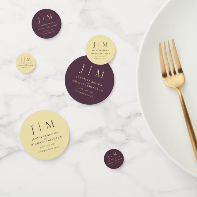 Midnight Fig & Champagne Monogram Classic Wedding Confetti (Group)