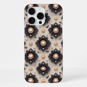 Midnight Floral Elegance ✨Black Bloom Pearl Accent iPhone 16 Pro Max Case