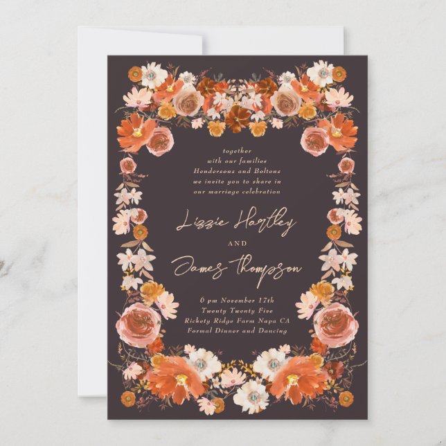 Midnight Floral Wedding Fall Bouquet Invitation (Front)