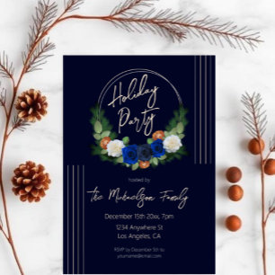 Midnight Floral Wreath Holiday Party Invitation
