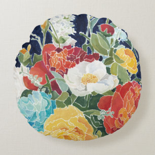 Midnight Florals I Round Pillow