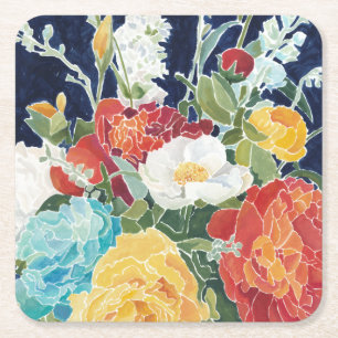 Midnight Florals I Square Paper Coaster