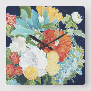 Midnight Florals III Square Wall Clock