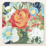 Midnight Florals IV Square Paper Coaster<br><div class="desc">Floral</div>