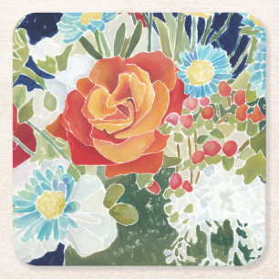 Midnight Florals IV Square Paper Coaster