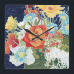 Midnight Florals IV Square Wall Clock<br><div class="desc">Floral</div>