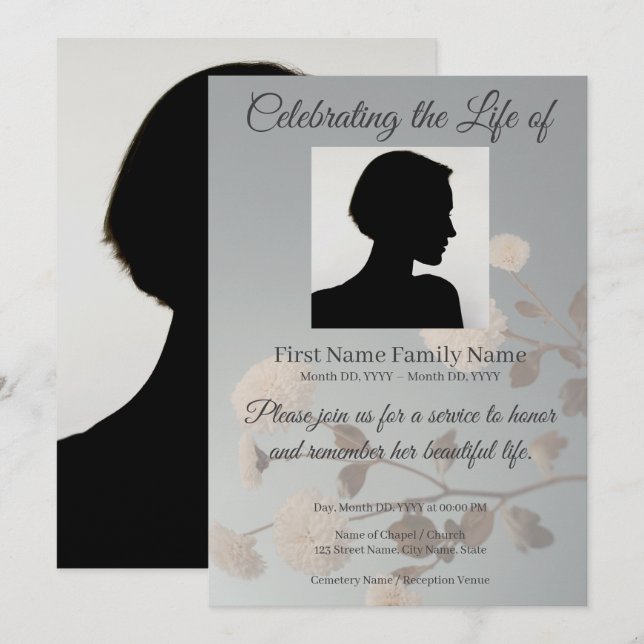 Midnight flower memorial invitation (Front/Back)