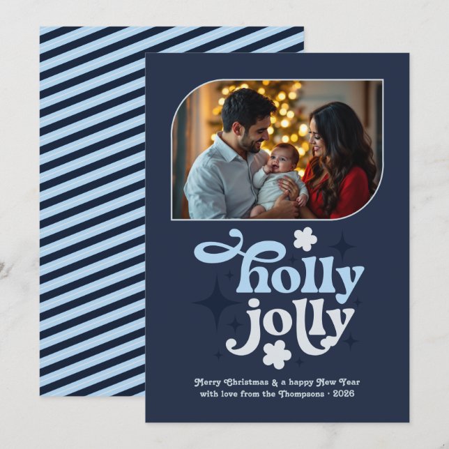 Midnight Frost Modern Blue Christmas Photo Holiday Card (Front/Back)