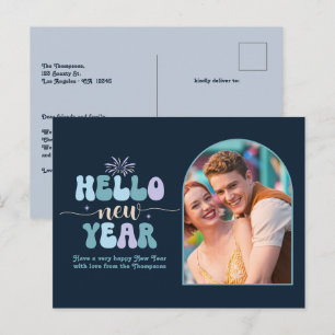 Midnight Frost New Year Retro Modern Blue Photo Holiday Postcard