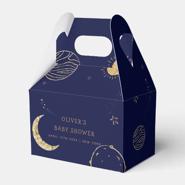 Midnight Galaxy Moon Star Boy Baby Shower  Favor Box (Front Side)