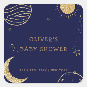 Midnight Galaxy Moon Star Boy Baby Shower  Square Sticker