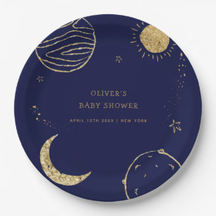 Midnight Galaxy Outer Space Boy Baby Shower Paper Plate