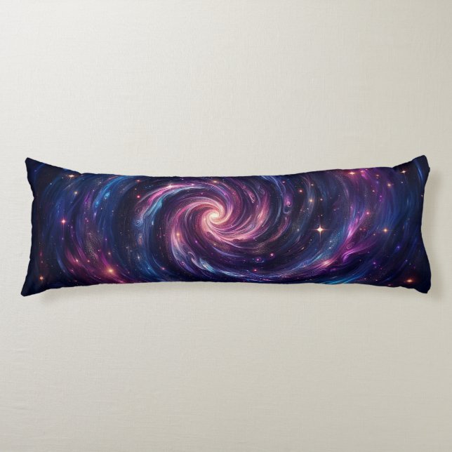 Midnight Galaxy Swirl – Deep Purples & Blues Body Pillow (Front)