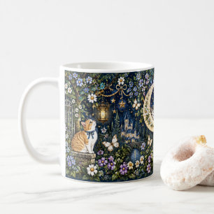 Midnight Garden Cats – Embroidered Style Coffee Mug