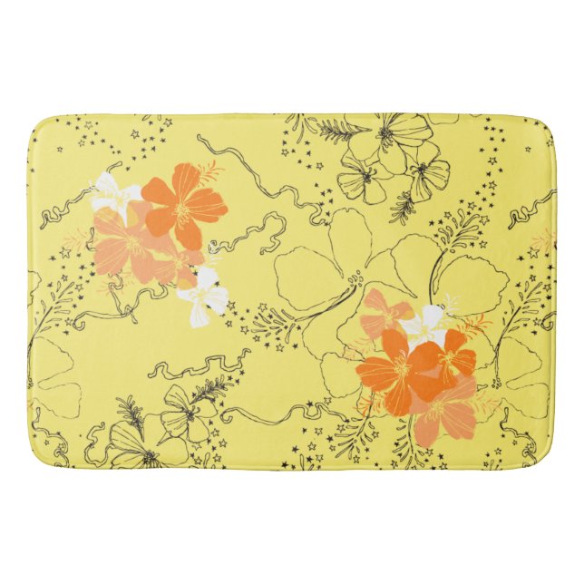 Midnight Garden Hawaiian Hibiscus Coordinate Bath Mat (Front)