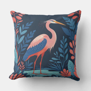 midnight garden heron outdoor pillow