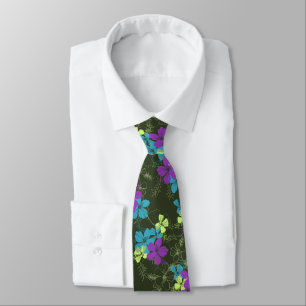 Midnight Garden Hibiscus Floral Two-sided Printed Tie