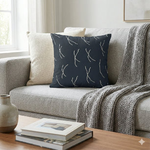 Midnight Garden Navy Abstract Sketchy Lines Throw Pillow