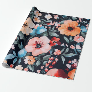 Midnight Garden Symphony Print | Bold Floral Art Wrapping Paper