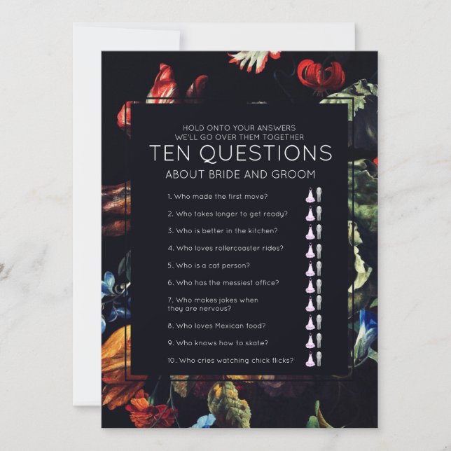 Midnight Garden Ten Questions Wedding Game (Front)