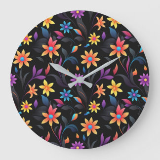 Midnight Garden: Vibrant Floral Fantasy Large Clock
