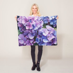 Midnight Garden Violet Hydrangea Watercolor Fleece Blanket