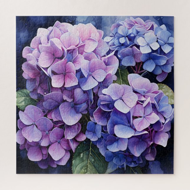 Midnight Garden Violet Hydrangea Watercolor Jigsaw Puzzle (Vertical)
