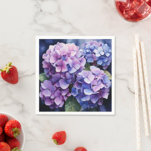 Midnight Garden Violet Hydrangea Watercolor Napkin