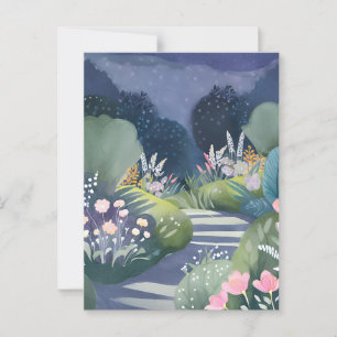 Midnight Garden Watercolor Floral Path Postcard