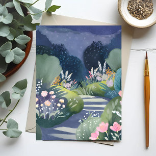 Midnight Garden Watercolor Floral Path Postcard