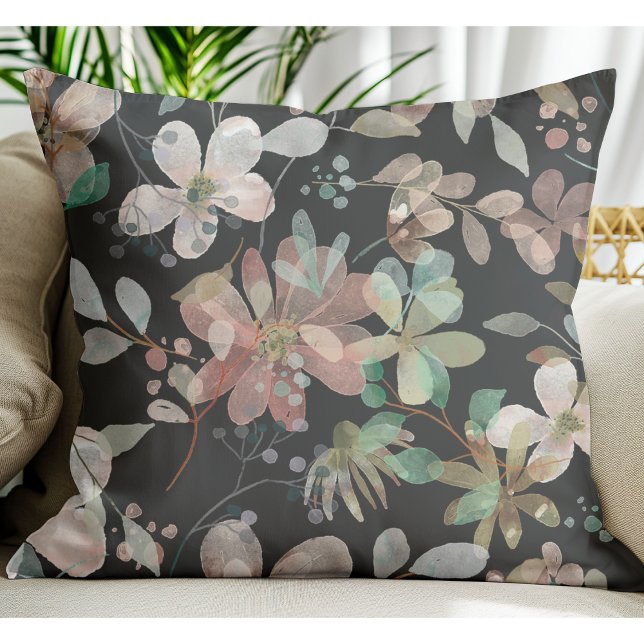 Midnight Garden Watercolors: Ethereal Blooms Throw Pillow (Creator Uploaded)