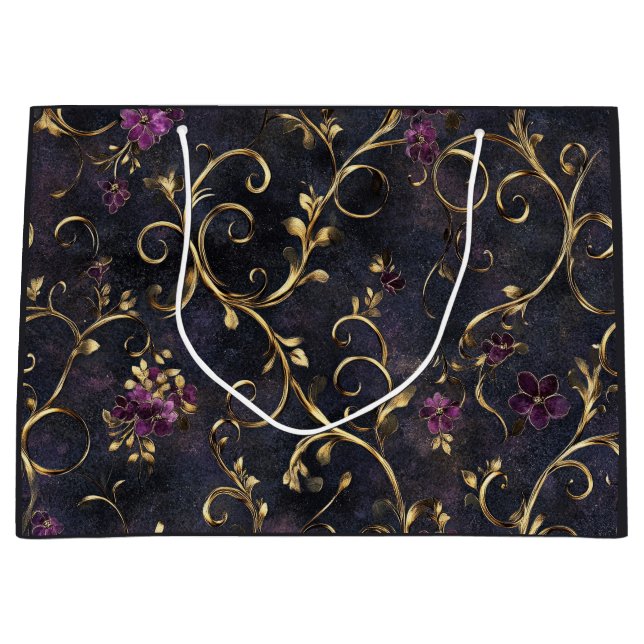 Midnight Gilded Floral Boutique Gift Bag (Front)