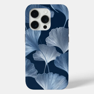 Midnight Ginkgo – Elegant White Botanical Pattern iPhone 15 Pro Case