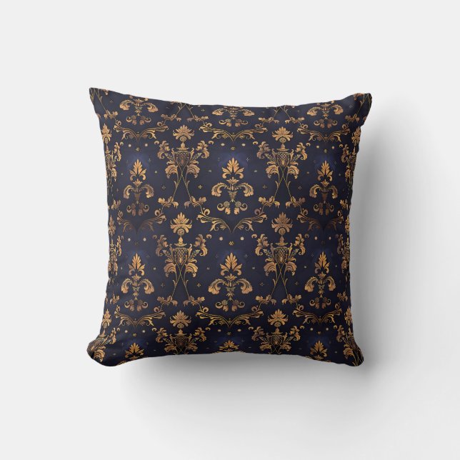 Midnight Gold Baroque Princesscore Throw Pillow (Front)