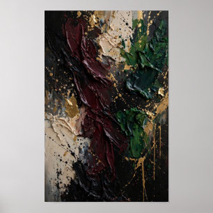 Midnight Gold Burgundy Abstract Art Print