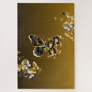 Midnight Gold Butterfly – Botanical Glow Jigsaw Puzzle
