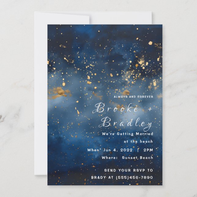 Midnight Gold Celestial Wedding Invitation (Front)