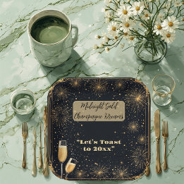 Midnight Gold Champagne Dreams Bubbly New Year Fun Paper Plate