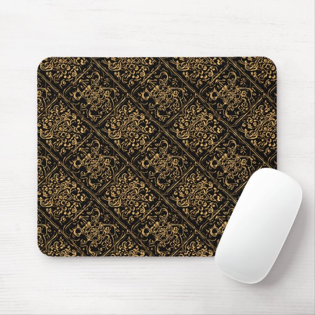 Midnight Gold Damask Elegance Mouse Pad (With Mouse)