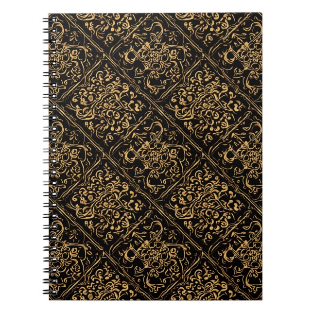 Midnight Gold Damask Elegance Notebook (Front)