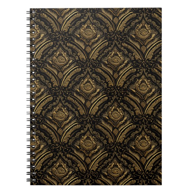 Midnight Gold Damask Elegance Notebook (Front)