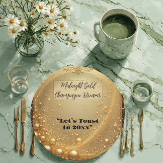 Midnight Gold Faux Champagne Dream Bubbly New Year Paper Plate