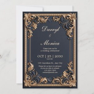 Midnight Gold Filigree Wedding Invitation