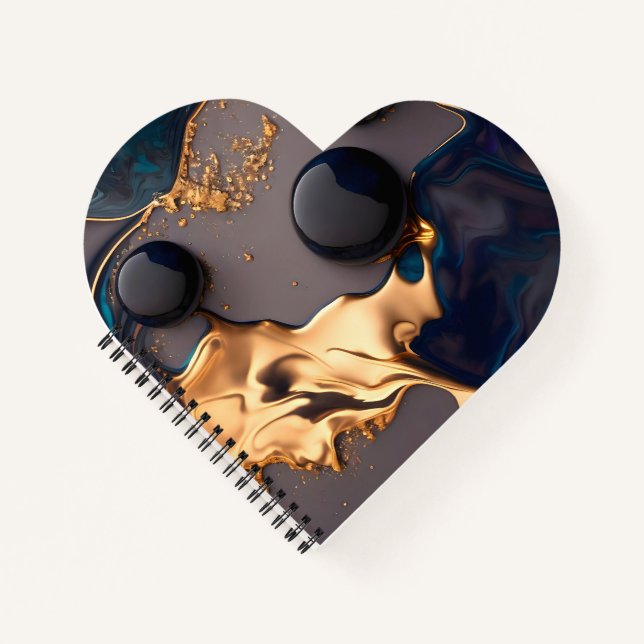 Midnight Gold Liquid Marble Notebook (Front)