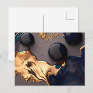 Midnight Gold Liquid Marble Postcard